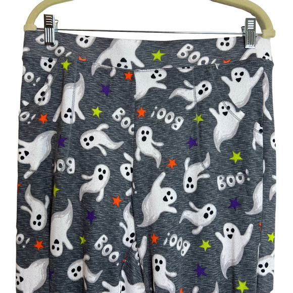 Celebrate Halloween Womens Leggings Large Gray Boo Ghosts Pockets Knit Lounge - Picture 2 of 6